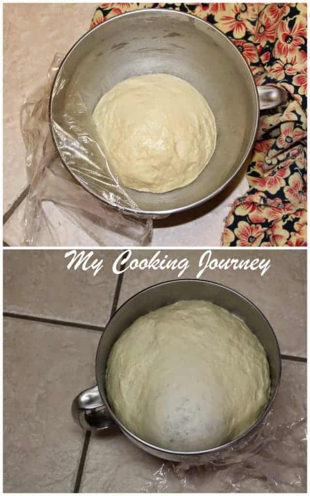 Dough rising in a bowl