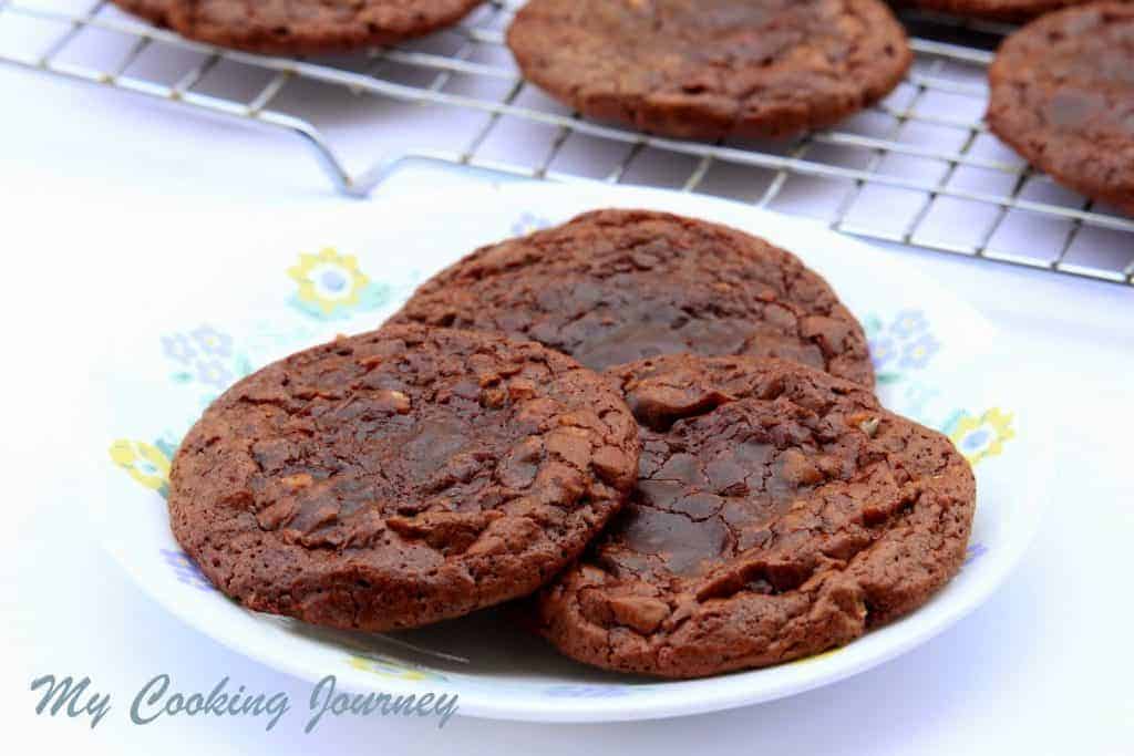 Gluten free Chocolate Pecan Cookies are served in plate