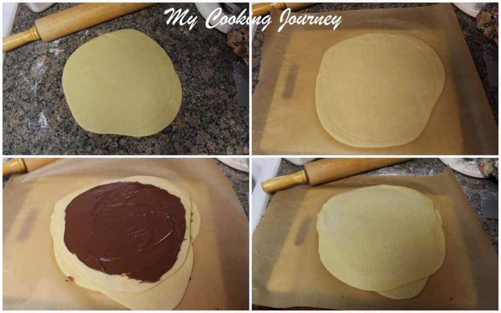 Rolling the dough and spreading the nutella