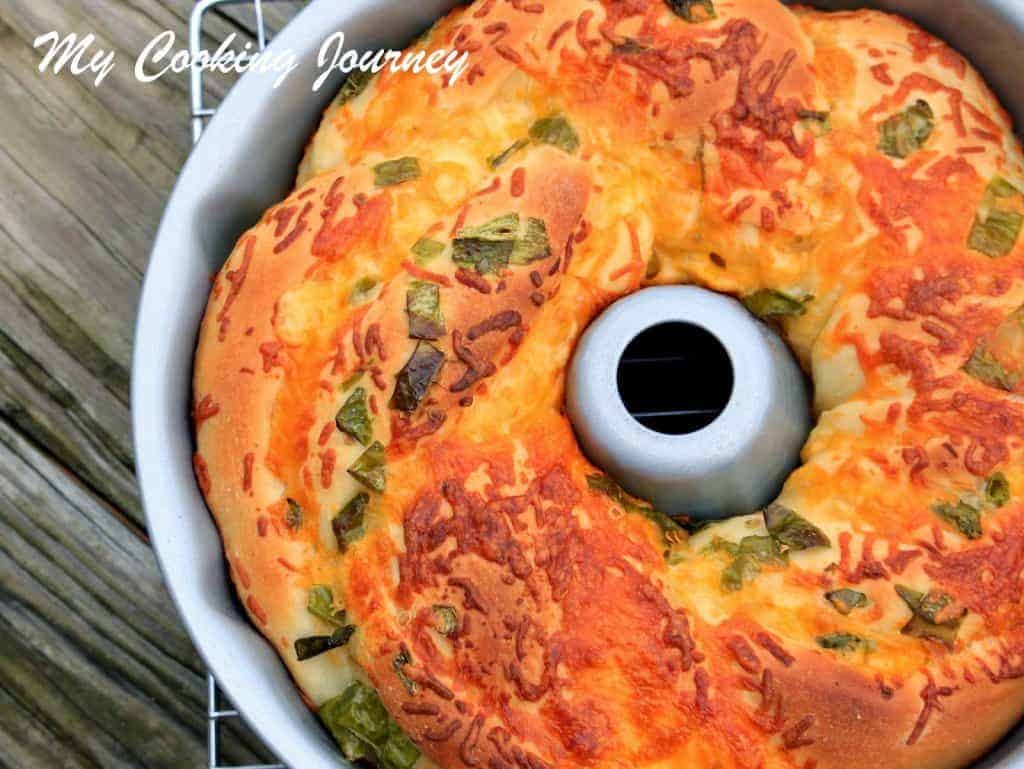 Jalapeno Cheese Swirl bread in the pan