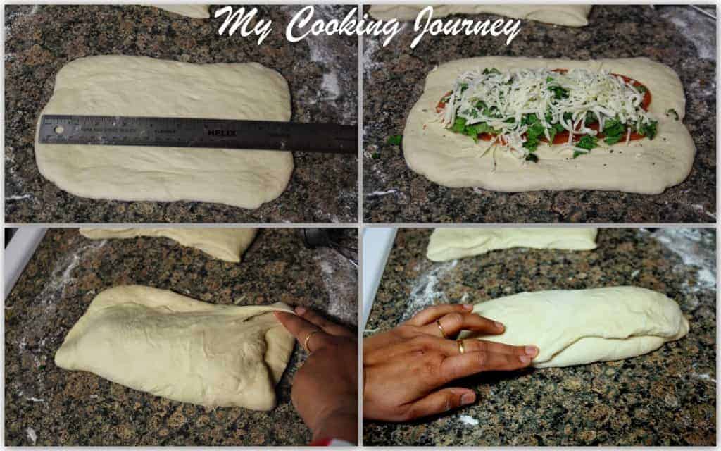 Filling cheese and other ingredients in the dough