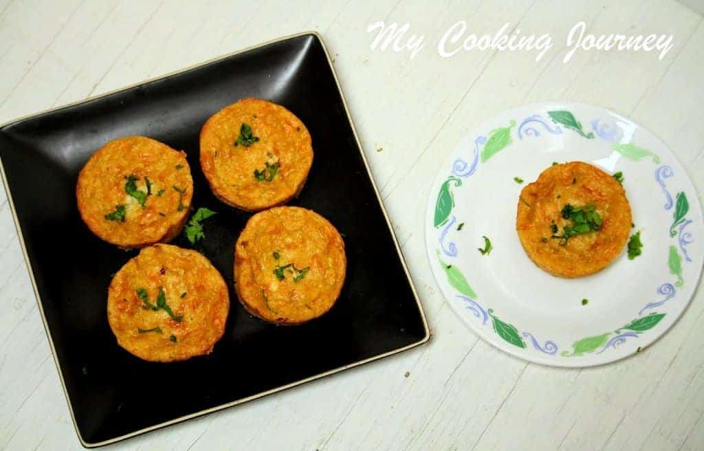 Vegetable and Cheese Savory Muffins served in a black plate