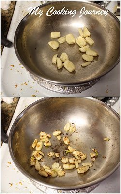 Smashed garlic cloves in a pan