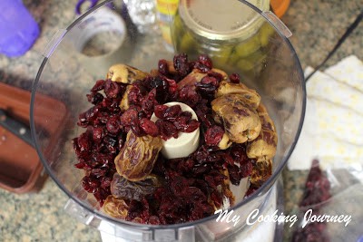 almonds, dates and cranberries in food processor