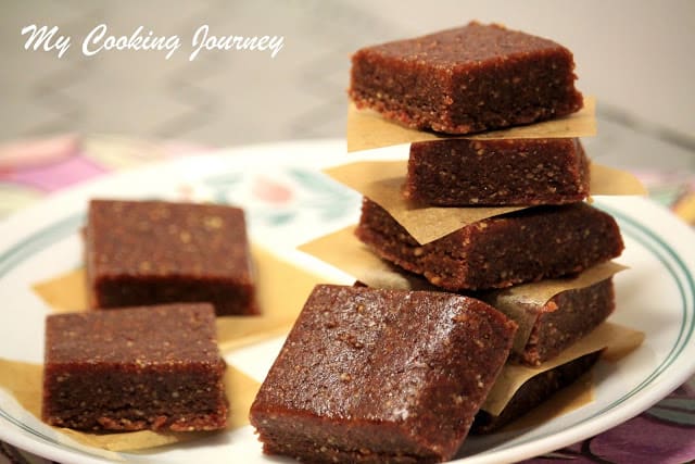 Energy bar stacked in a white plate