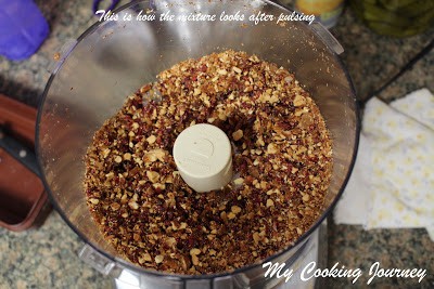 almonds, dates and cranberries in food processor