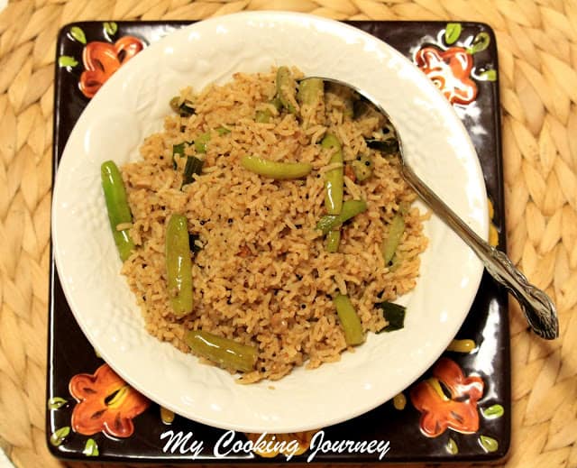 Masala Bhaat – Spiced Rice with Ivy Gourd (Kovakkai) in a plate