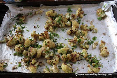 Oven Roasted Cauliflower in a backing tray