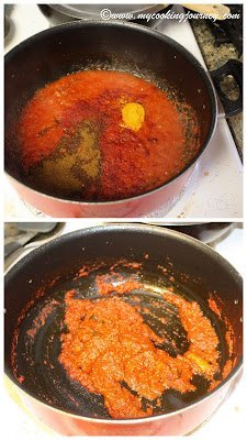 Making tomato masala for paneer butter masala