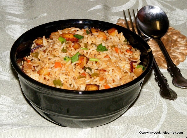Paneer Pulao Indo chinese style in a bowl