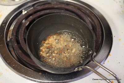 Frying all ingredients in a pan