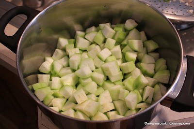 Peerkangai / ridge gourd chopped in a pan