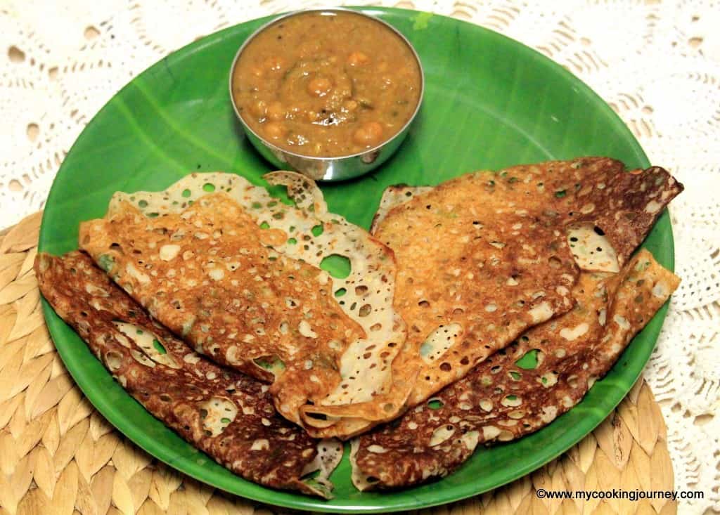 Wheat dosai on a plate with chutney