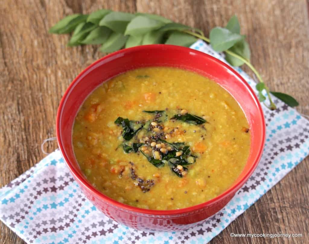 Mixed Vegetable Poricha Kootu in a red bowl