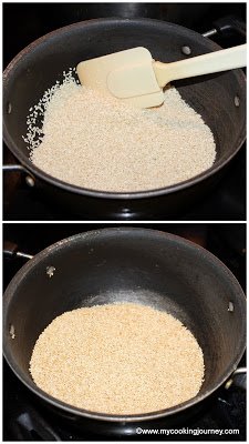 Roasting sesame seeds in a pan