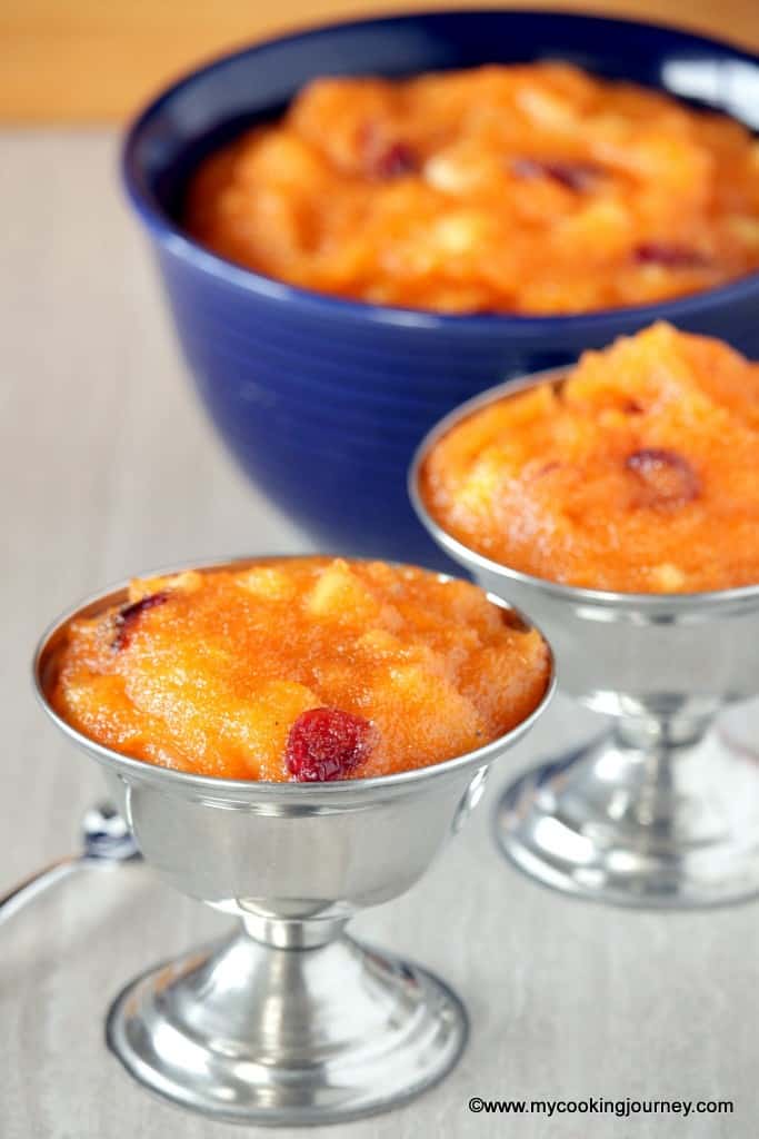 Mixed Fruits Kesari in a stainless bowl