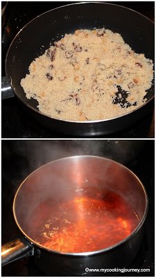 Roasting Rava and boiling water with food color