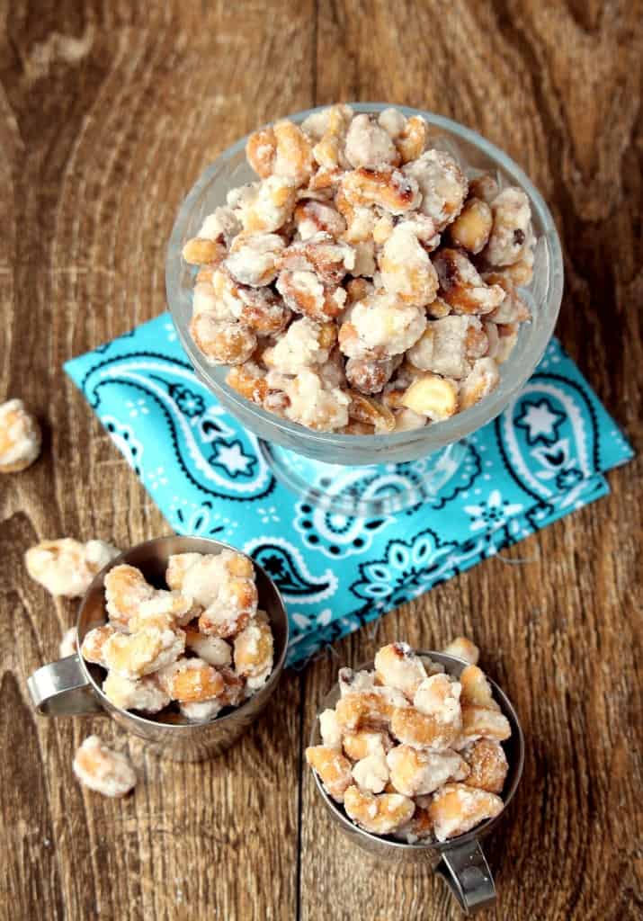 Cashew Nut Nokkal served in 3 bowls with a blue napkin under