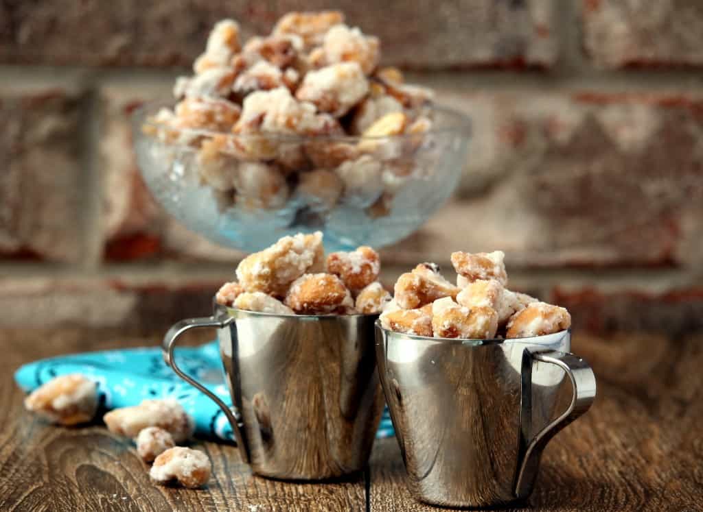 candied cashew nuts in steel bowl