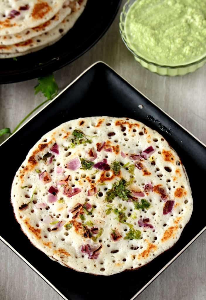Onion Uthappam with chutney on the side