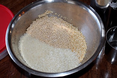 quinoa, rice and lentil soaking