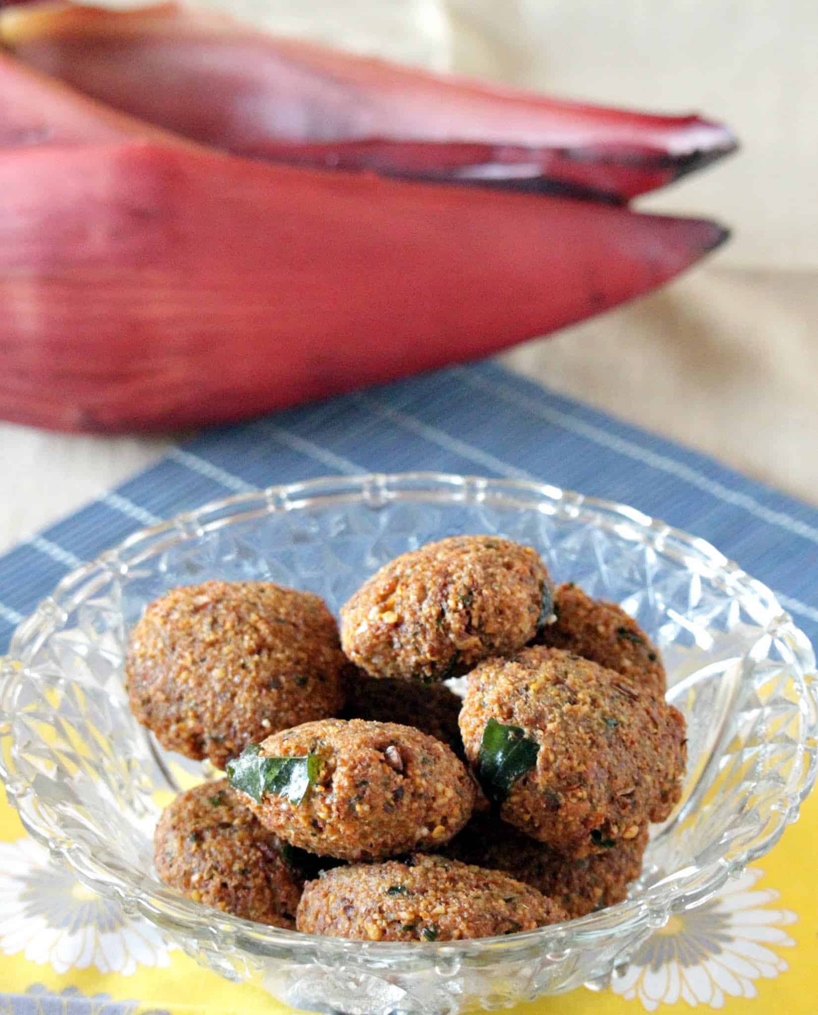 V for Vazhaipoo Vadai – Banana Flower Masala Vadai – Lentil Fritters with Banana Flower Vazhaipoo Vadai
