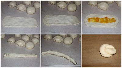 Applying butter and making knot shapes.