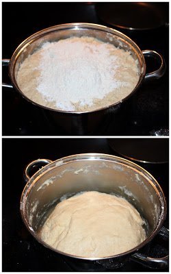 Adding dry ingredients and mixing the dough
