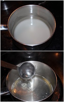 Water and sugar in pot