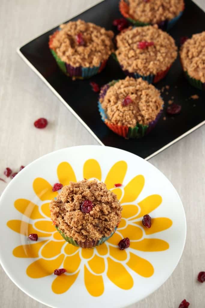 Whole Wheat Apple Cranberry Muffins with Streusel Topping in a Plate