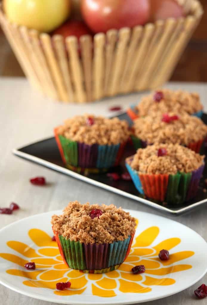 Whole Wheat Apple Cranberry Muffins with Streusel Topping
