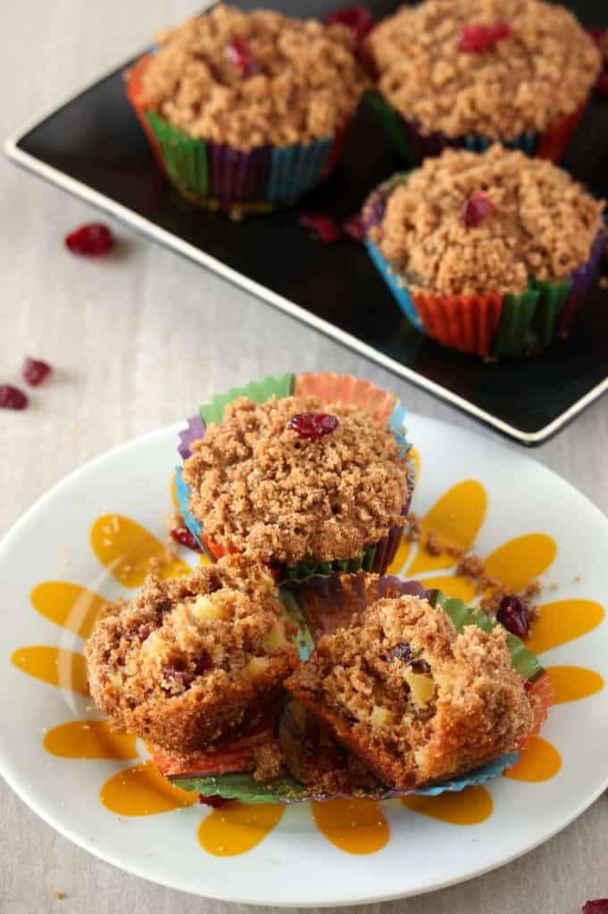 Whole wheat Apple Cranberry muffins in a DIsh