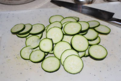 Washed and sliced Zucchini 