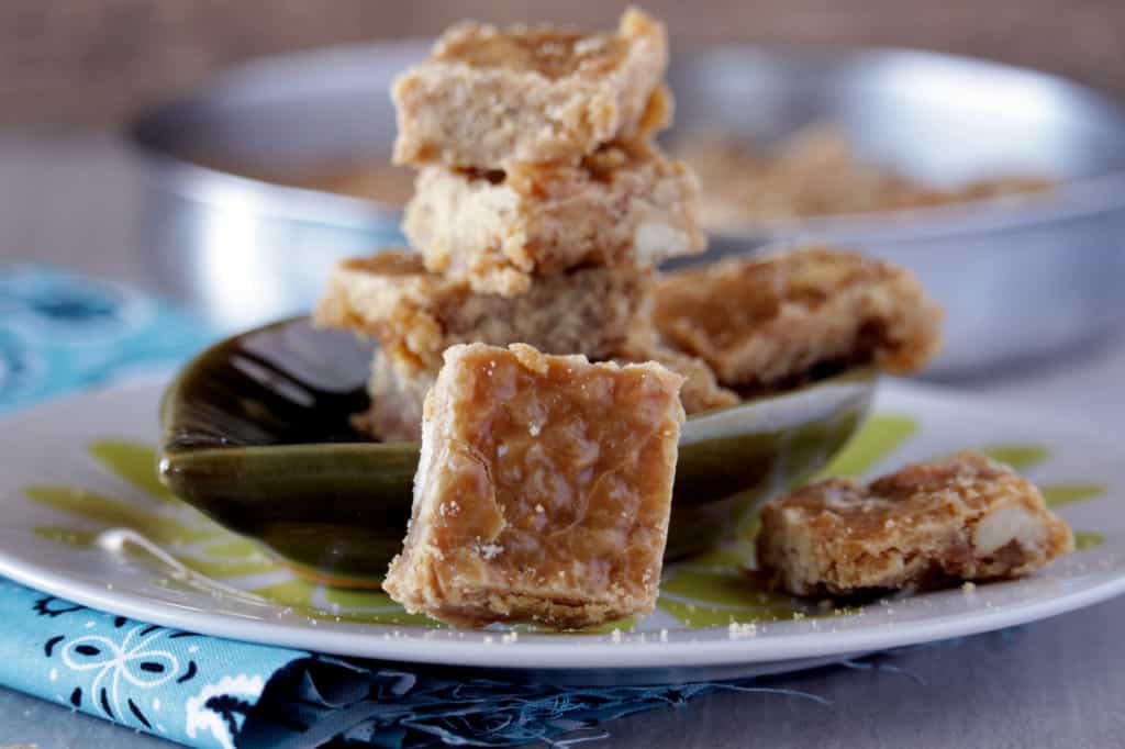 Lauki burfi stacked in a bowl/plate