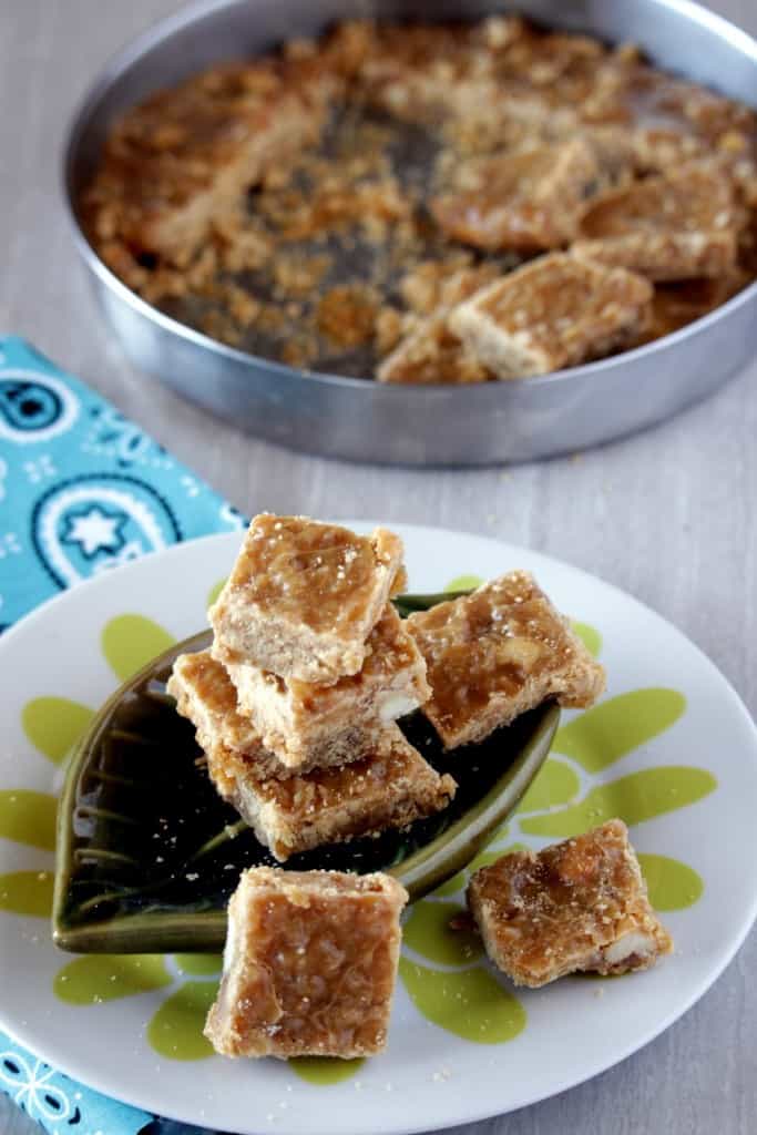 Bottle Gourd Burfi sliced and placed on a plate