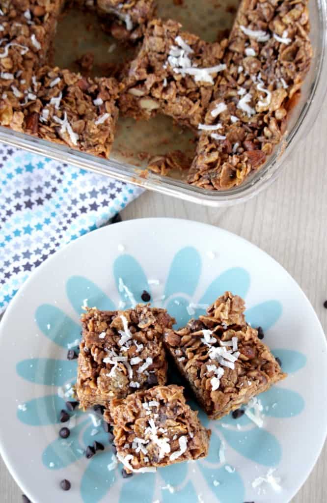 No Bake Peanut Butter Cereal Bar in a plate and baking dish