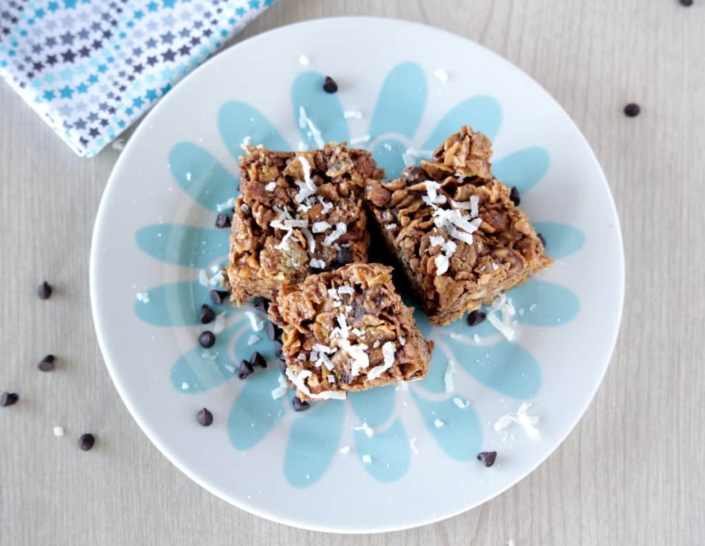 No Bake Peanut Butter Cereal Bar in a plate - Top view