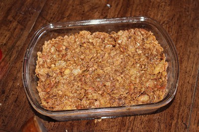 No Bake Peanut Butter Cereal Bar setting in a tray