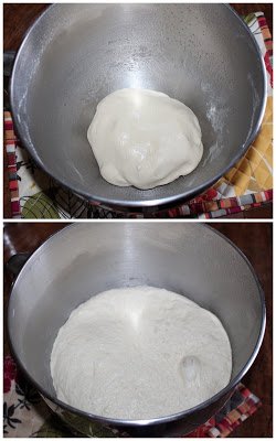 bread dough proofed in a bowl