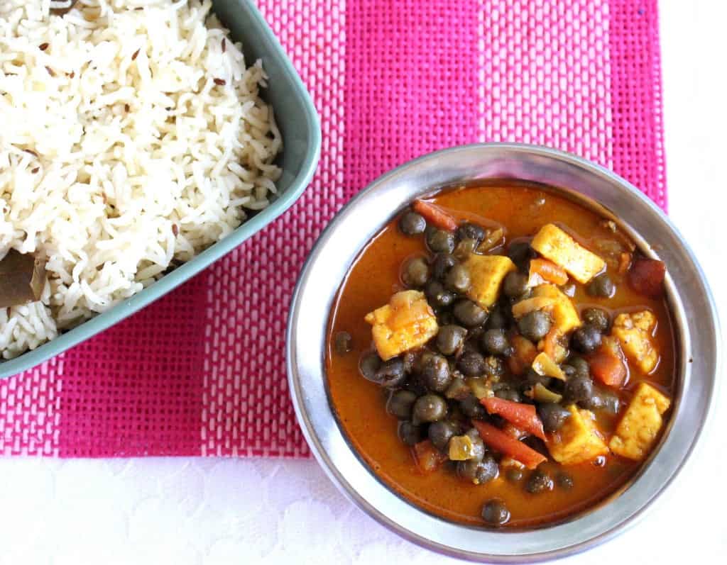 Fresh Garbanzo Beans Paneer Subzi in a bowl