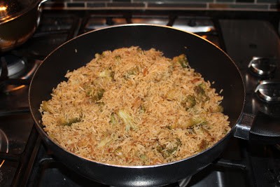 Broccoli Fried Rice in a pan