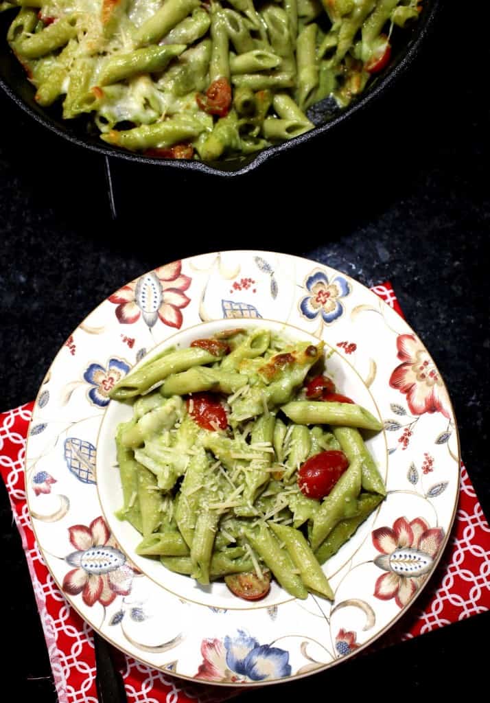 Creamy Pesto Baked Pasta served in a plate.