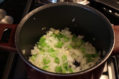 Sauteing onion and celery for soup