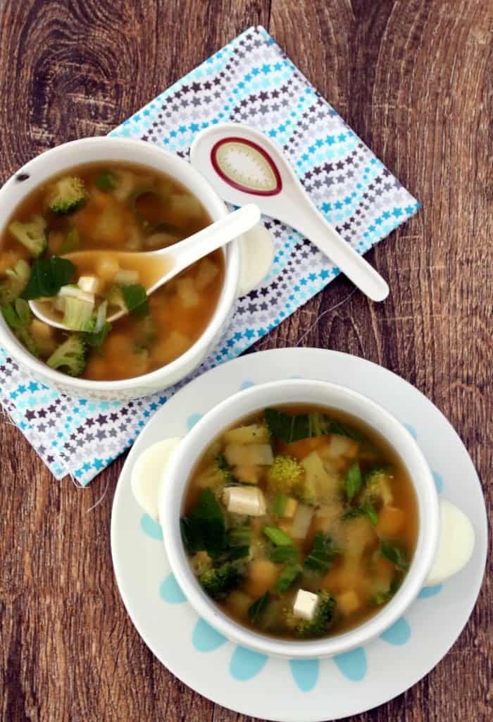 Miso Soup with Tofu in a soup bowl.