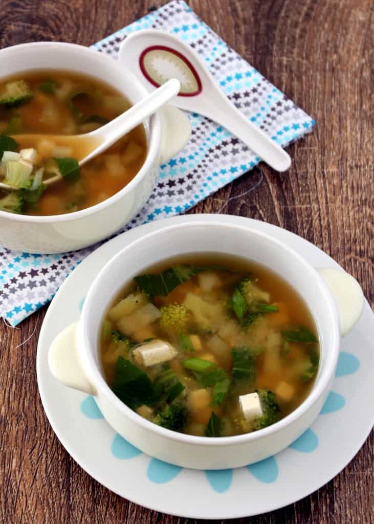 Vegetarian Miso Soup is served in a bowl.