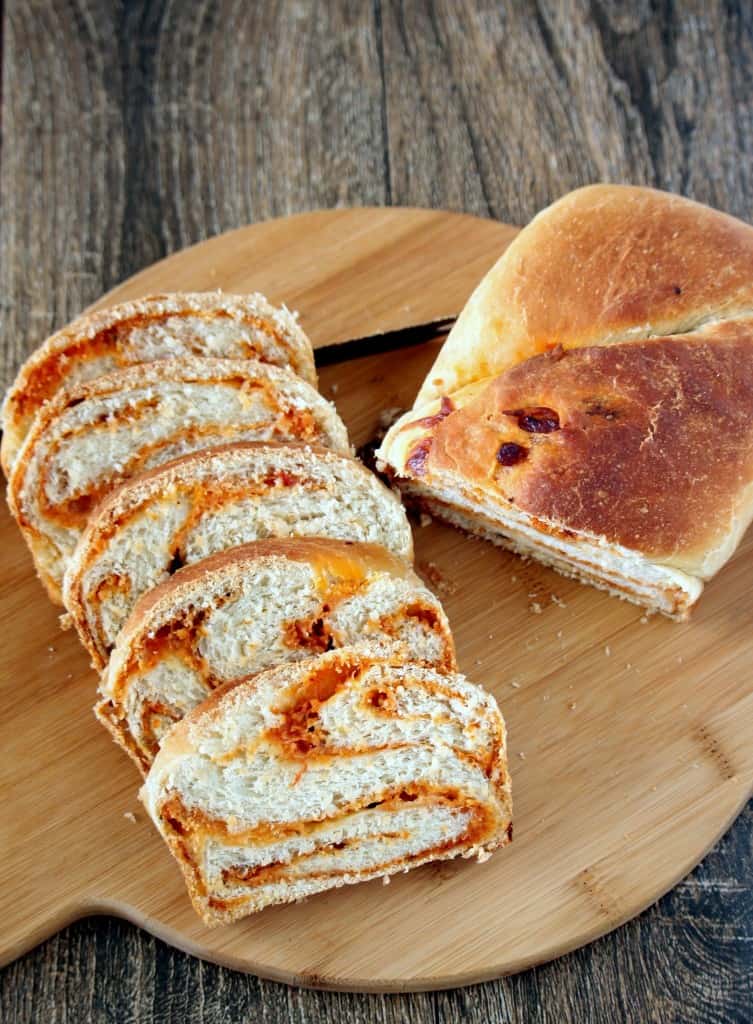 Pizza Swirl Bread served in a tray