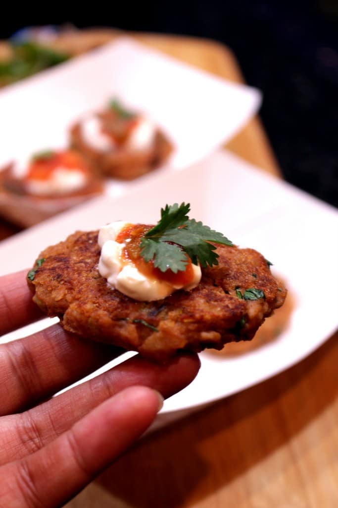 Refried Bean Cakes in hand