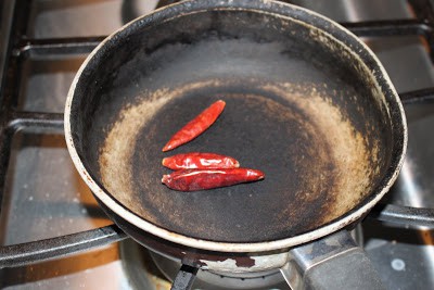 Roasting chillies in a pan