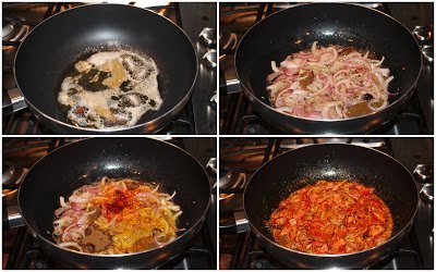 Cooking tomato onions in a pan