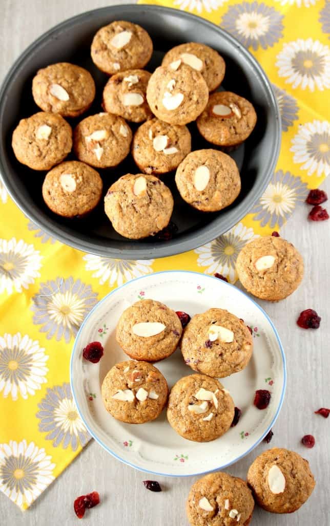 Whole Wheat Banana Cranberry Almond Muffins in a bowl